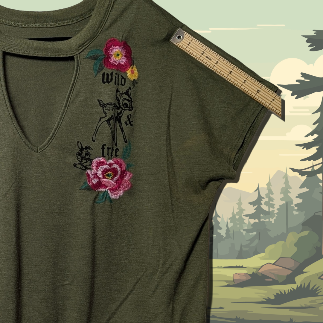 Disney Parks Boutique Bambi "Wild & Free" Forest Green Keyhole Top, Women's 2XL