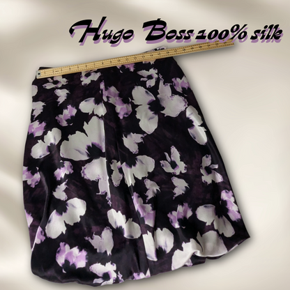 Hugo Boss Size 8 100% Silk Floral Bubble Hem Skirt