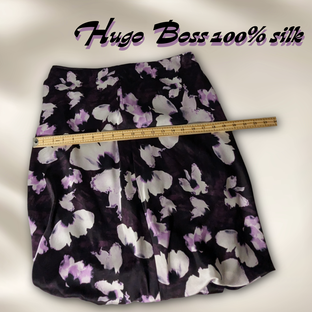 Hugo Boss Size 8 100% Silk Floral Bubble Hem Skirt