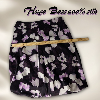 Hugo Boss Size 8 100% Silk Floral Bubble Hem Skirt