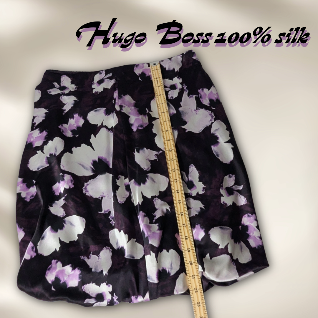 Hugo Boss Size 8 100% Silk Floral Bubble Hem Skirt