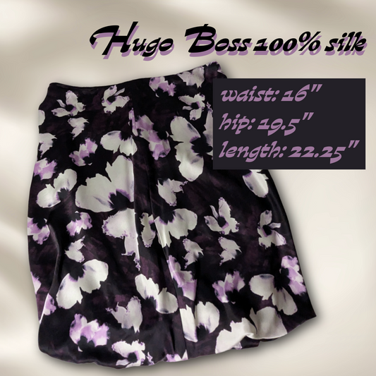Hugo Boss Size 8 100% Silk Floral Bubble Hem Skirt