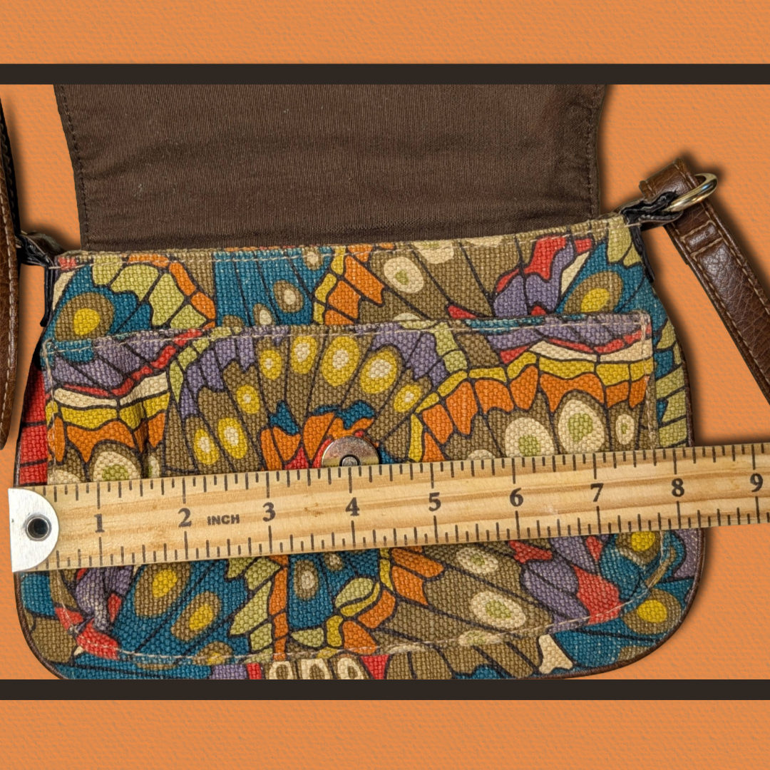 Relic Fabric Crossbody Butterfly Wing Retro-Psychedelic Art Deco Purse/Bag