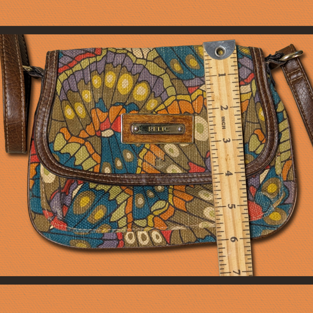 Relic Fabric Crossbody Butterfly Wing Retro-Psychedelic Art Deco Purse/Bag