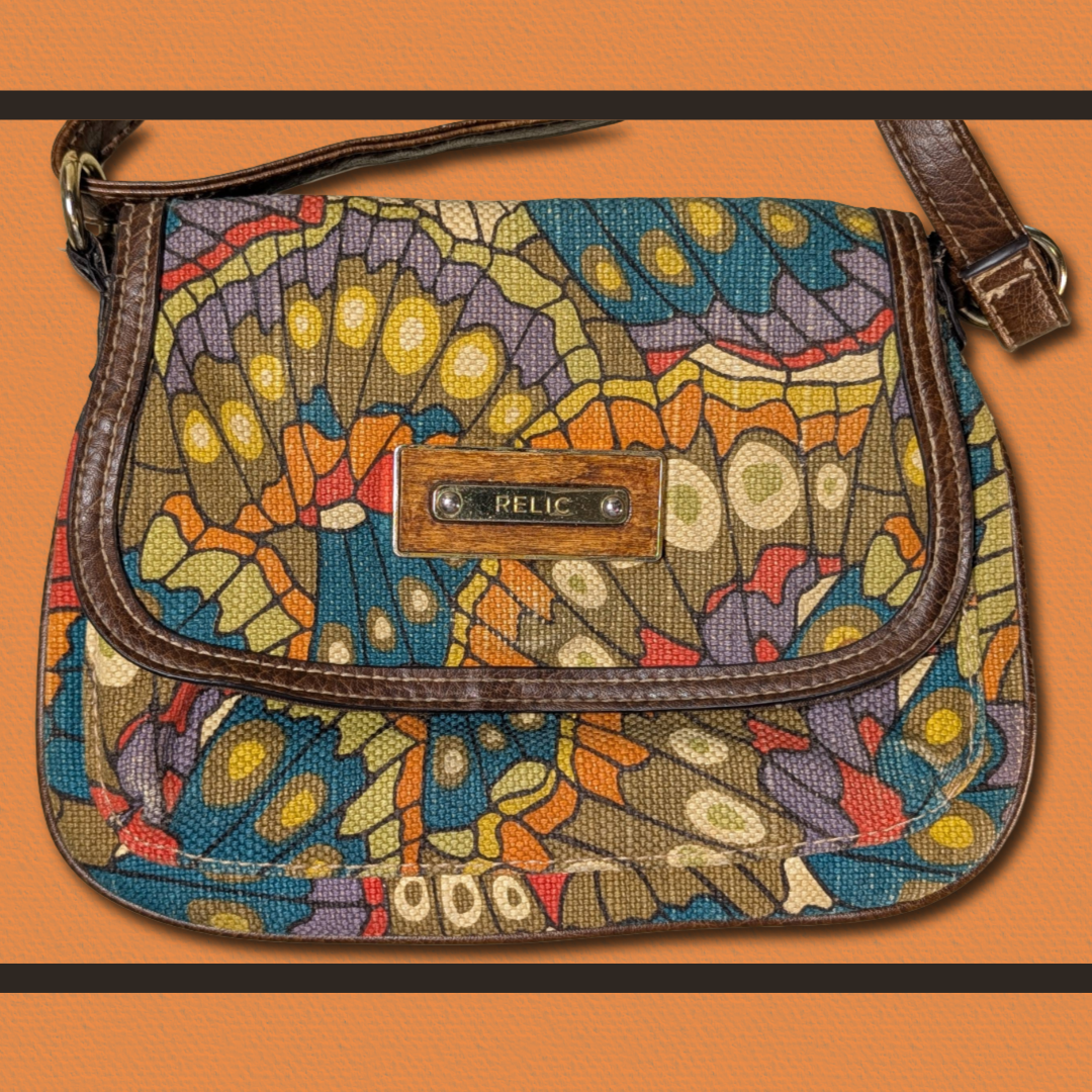 Relic Fabric Crossbody Butterfly Wing Retro-Psychedelic Art Deco Purse/Bag