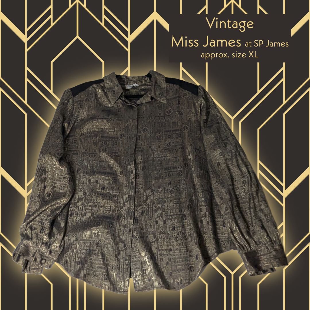 Vintage XL 80s Miss James at SP James Metallic Bronze/Black Button-Down Shirt
