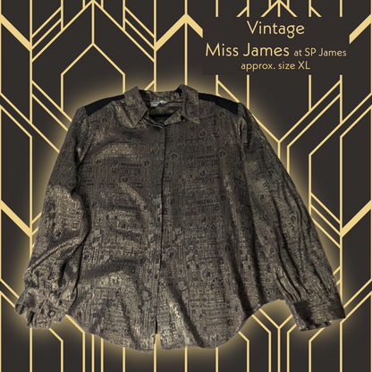 Vintage XL 80s Miss James at SP James Metallic Bronze/Black Button-Down Shirt