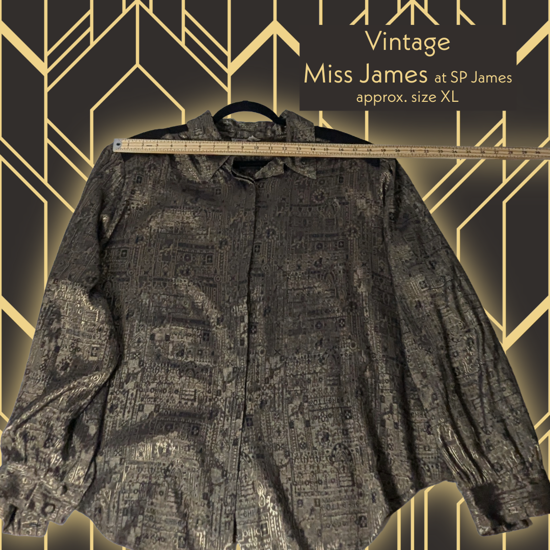 Vintage XL 80s Miss James at SP James Metallic Bronze/Black Button-Down Shirt