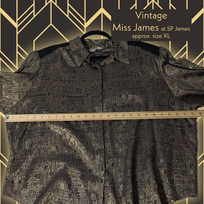 Vintage XL 80s Miss James at SP James Metallic Bronze/Black Button-Down Shirt