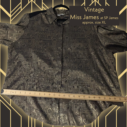 Vintage XL 80s Miss James at SP James Metallic Bronze/Black Button-Down Shirt