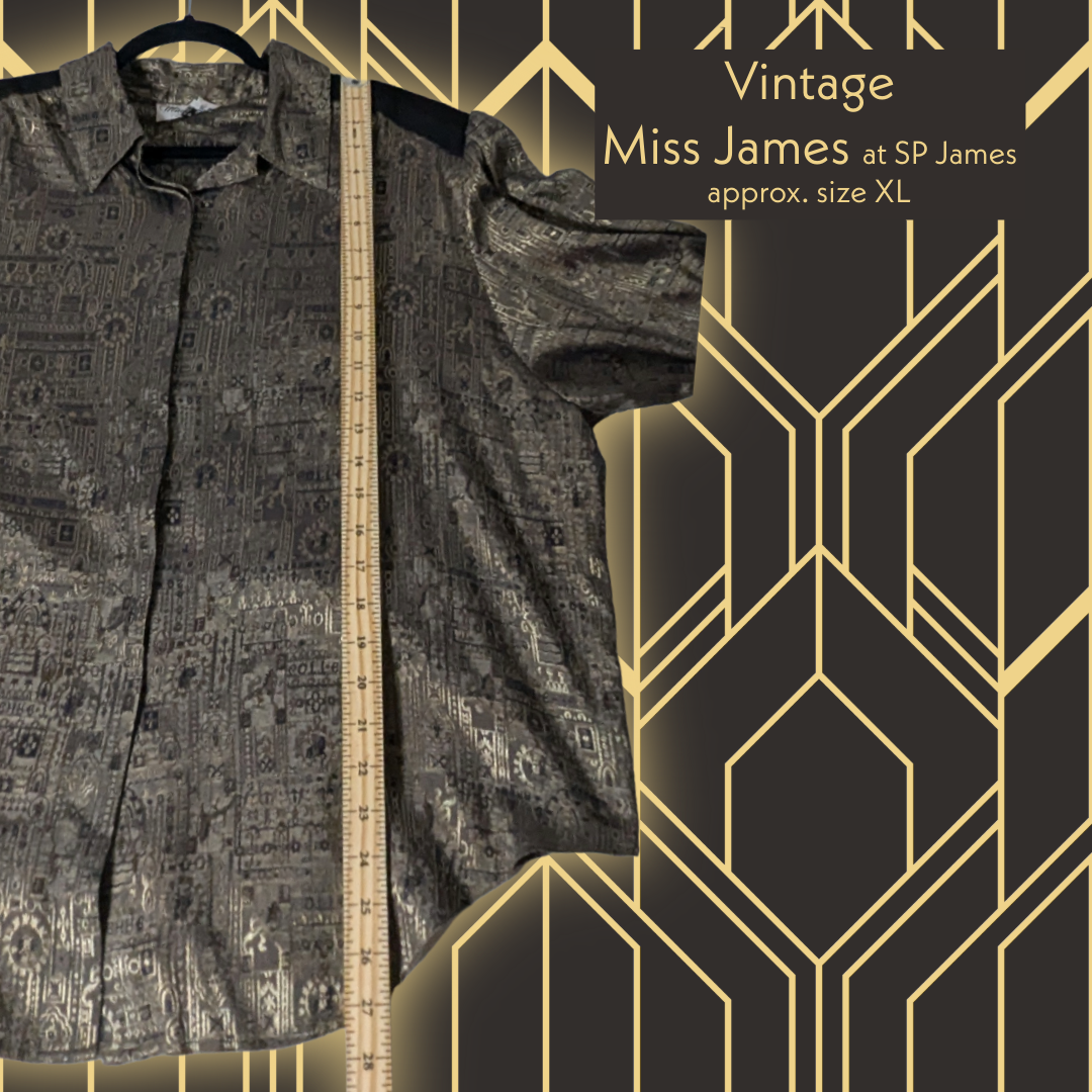 Vintage XL 80s Miss James at SP James Metallic Bronze/Black Button-Down Shirt