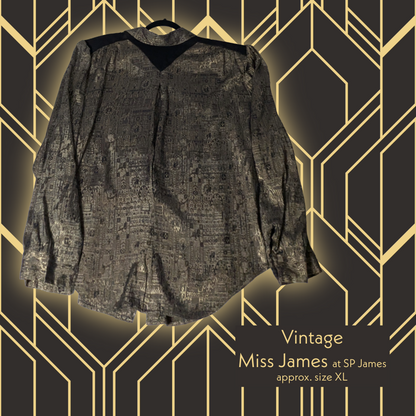 Vintage XL 80s Miss James at SP James Metallic Bronze/Black Button-Down Shirt