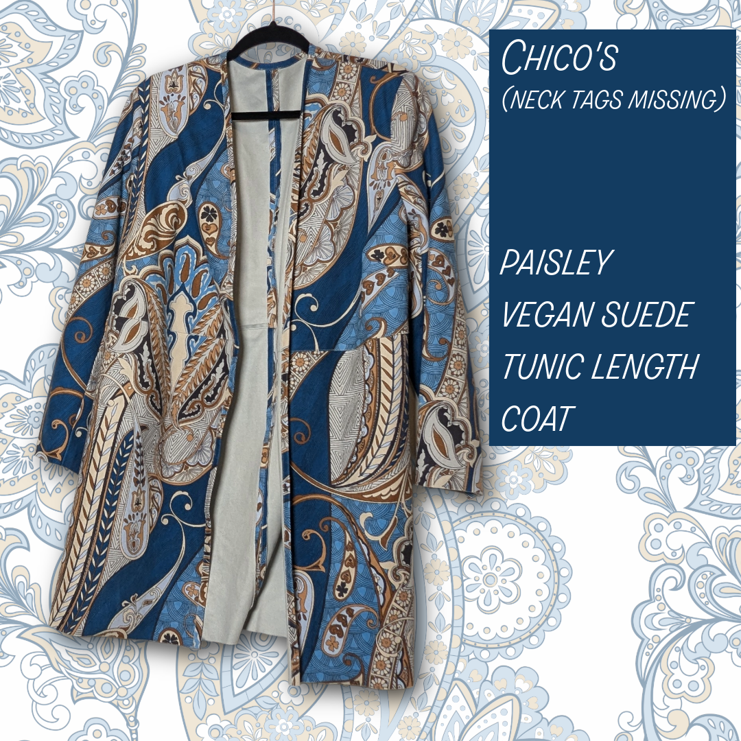 Chico's Paisley Faux Suede Topper Duster Jacket (Chico's size 1/US 8)