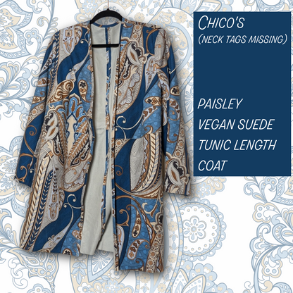 Chico's Paisley Faux Suede Topper Duster Jacket (Chico's size 1/US 8)