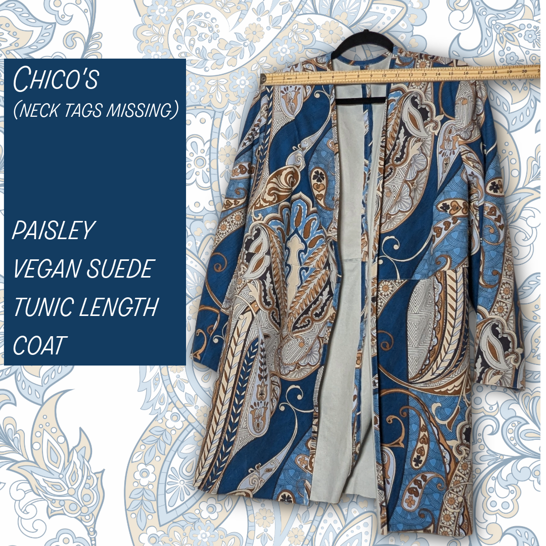 Chico's Paisley Faux Suede Topper Duster Jacket (Chico's size 1/US 8)