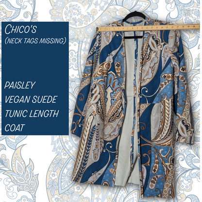 Chico's Paisley Faux Suede Topper Duster Jacket (Chico's size 1/US 8)