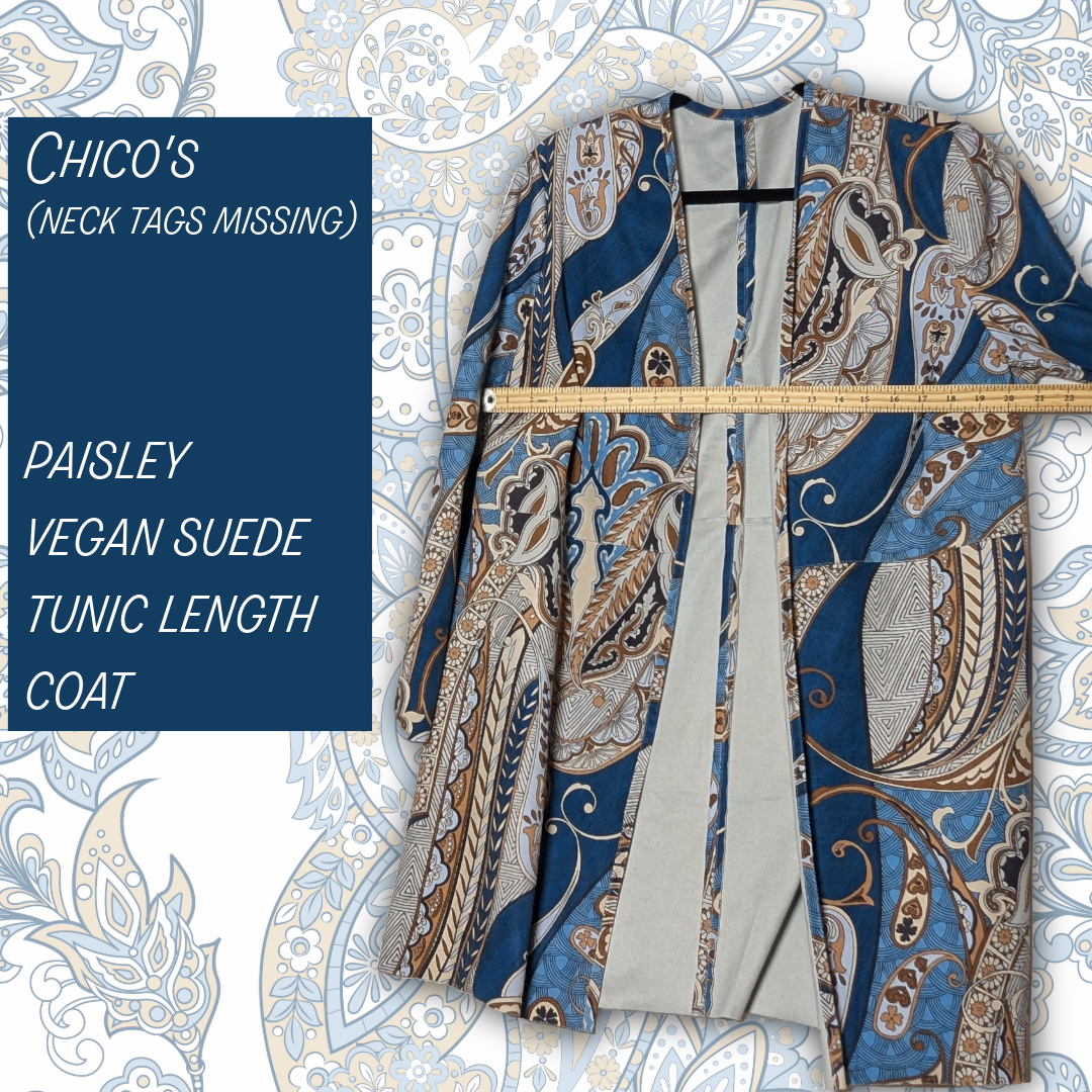 Chico's Paisley Faux Suede Topper Duster Jacket (Chico's size 1/US 8)