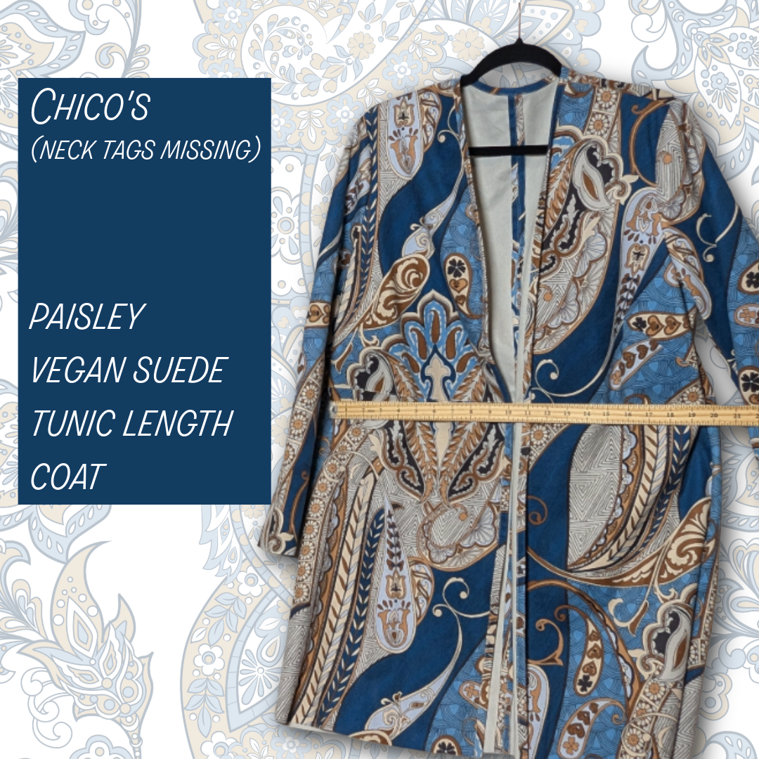 Chico's Paisley Faux Suede Topper Duster Jacket (Chico's size 1/US 8)