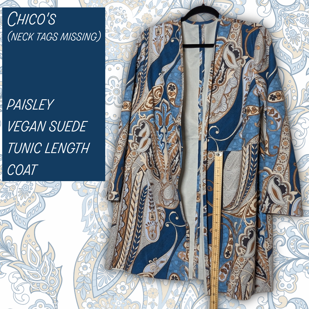 Chico's Paisley Faux Suede Topper Duster Jacket (Chico's size 1/US 8)