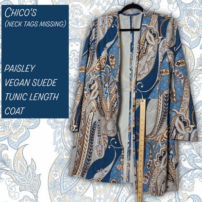 Chico's Paisley Faux Suede Topper Duster Jacket (Chico's size 1/US 8)
