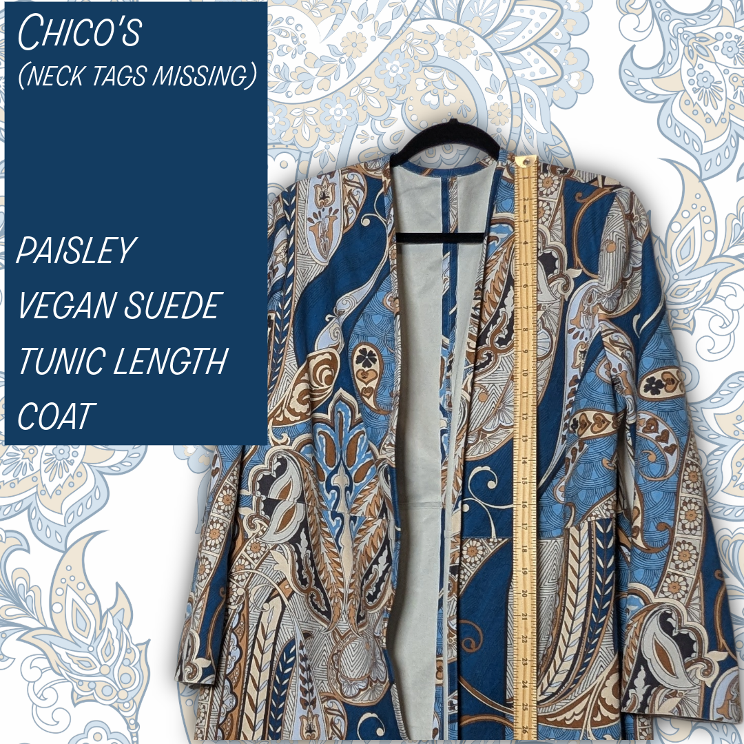 Chico's Paisley Faux Suede Topper Duster Jacket (Chico's size 1/US 8)