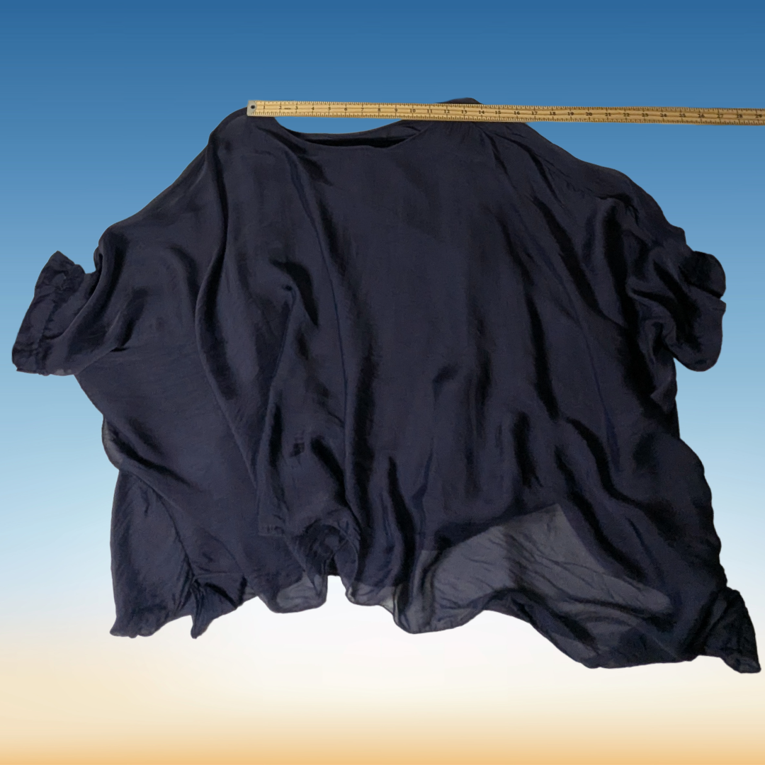 Seta Tela by HALO Olivia Italian Silk Blouse Navy Blue One Size