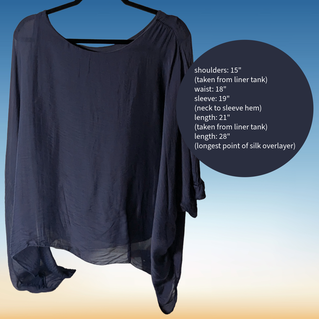 Seta Tela by HALO Olivia Italian Silk Blouse Navy Blue One Size