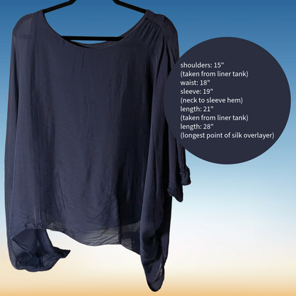 Seta Tela by HALO Olivia Italian Silk Blouse Navy Blue One Size