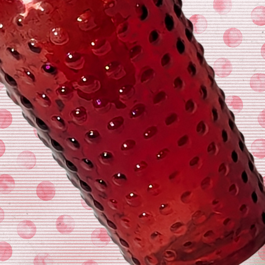 Vintage Red Hobnail Glass Vase, "JADOTS DPS" Mark, Mid-Century Modern, 8" Tall