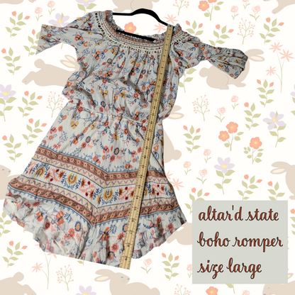Altar'd State Boho Romper, Floral Print, On or Off Shoulder, Size Large