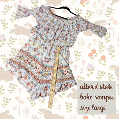 Altar'd State Boho Romper, Floral Print, On or Off Shoulder, Size Large