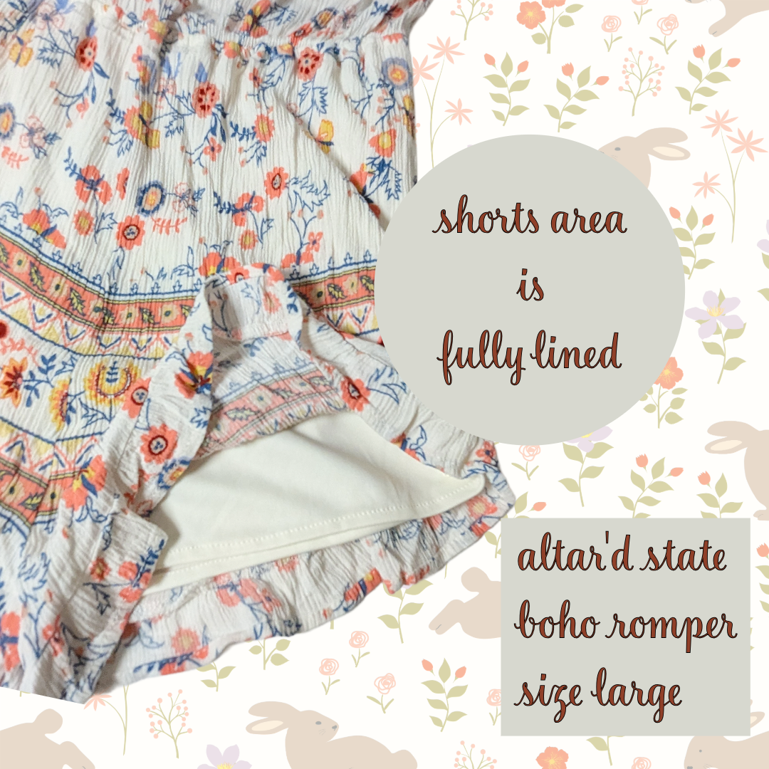 Altar'd State Boho Romper, Floral Print, On or Off Shoulder, Size Large
