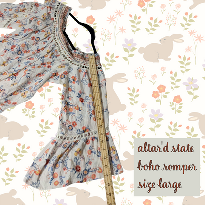 Altar'd State Boho Romper, Floral Print, On or Off Shoulder, Size Large