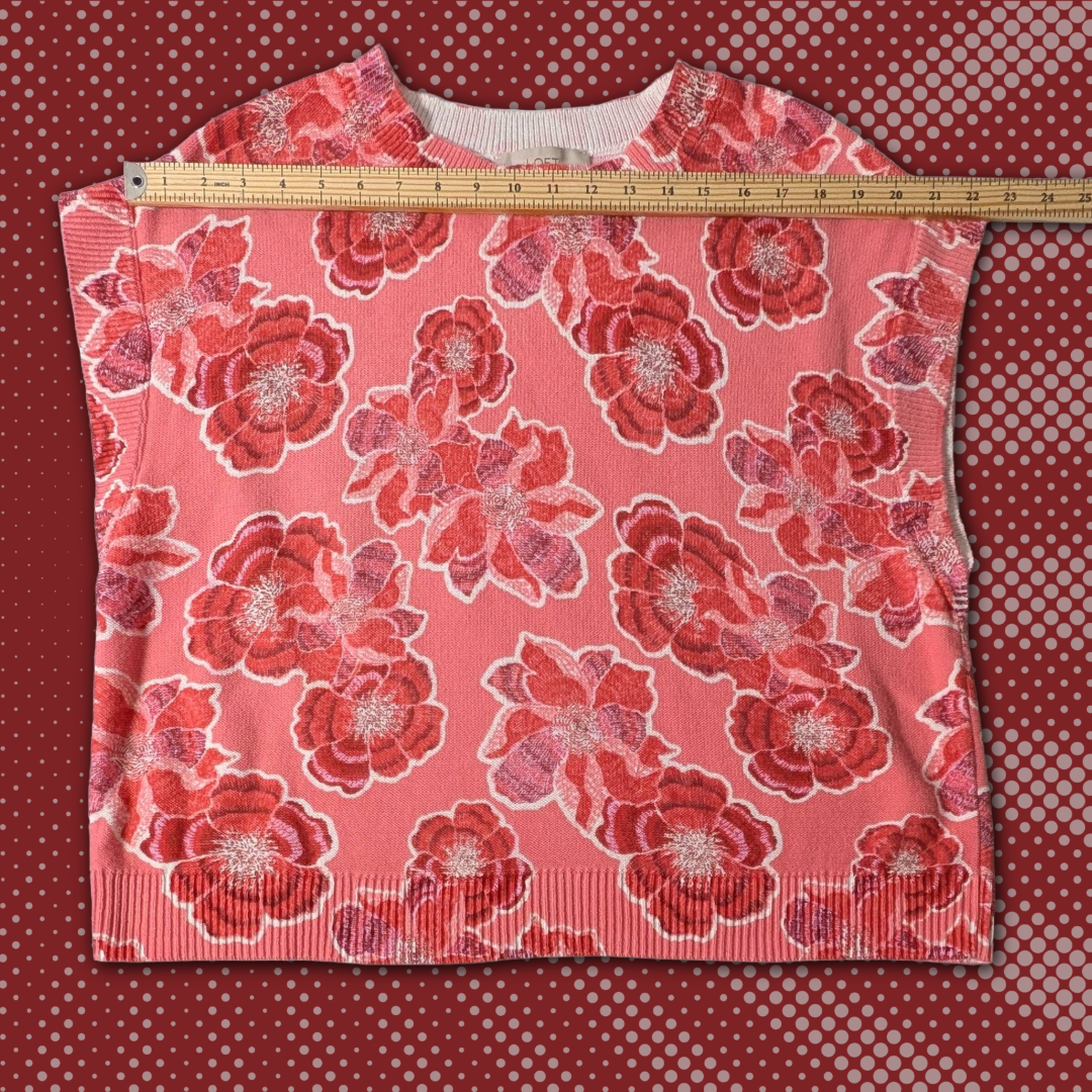 LOFT Women's XL Extra Large Pink Red Floral Sleeveless Pullover 100% Cotton Top