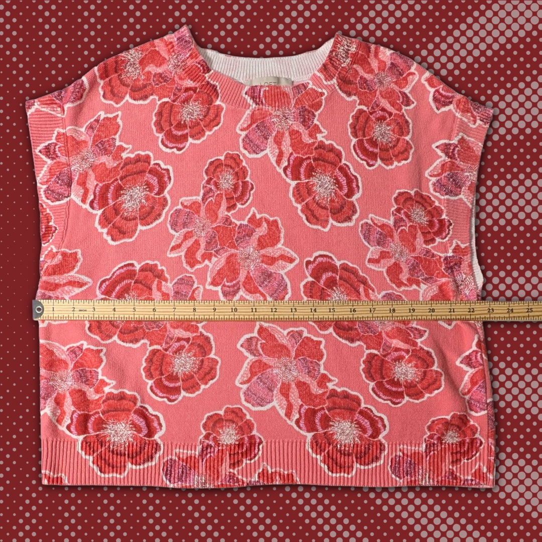 LOFT Women's XL Extra Large Pink Red Floral Sleeveless Pullover 100% Cotton Top