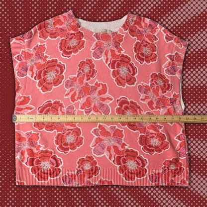 LOFT Women's XL Extra Large Pink Red Floral Sleeveless Pullover 100% Cotton Top