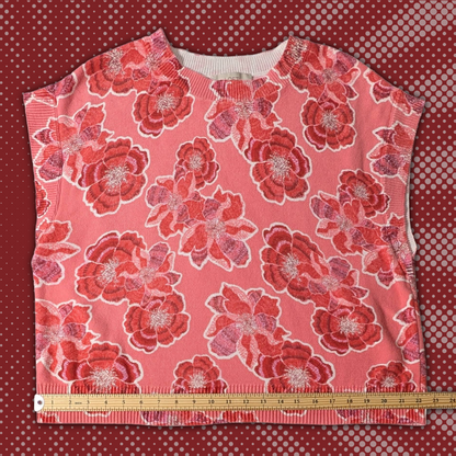 LOFT Women's XL Extra Large Pink Red Floral Sleeveless Pullover 100% Cotton Top