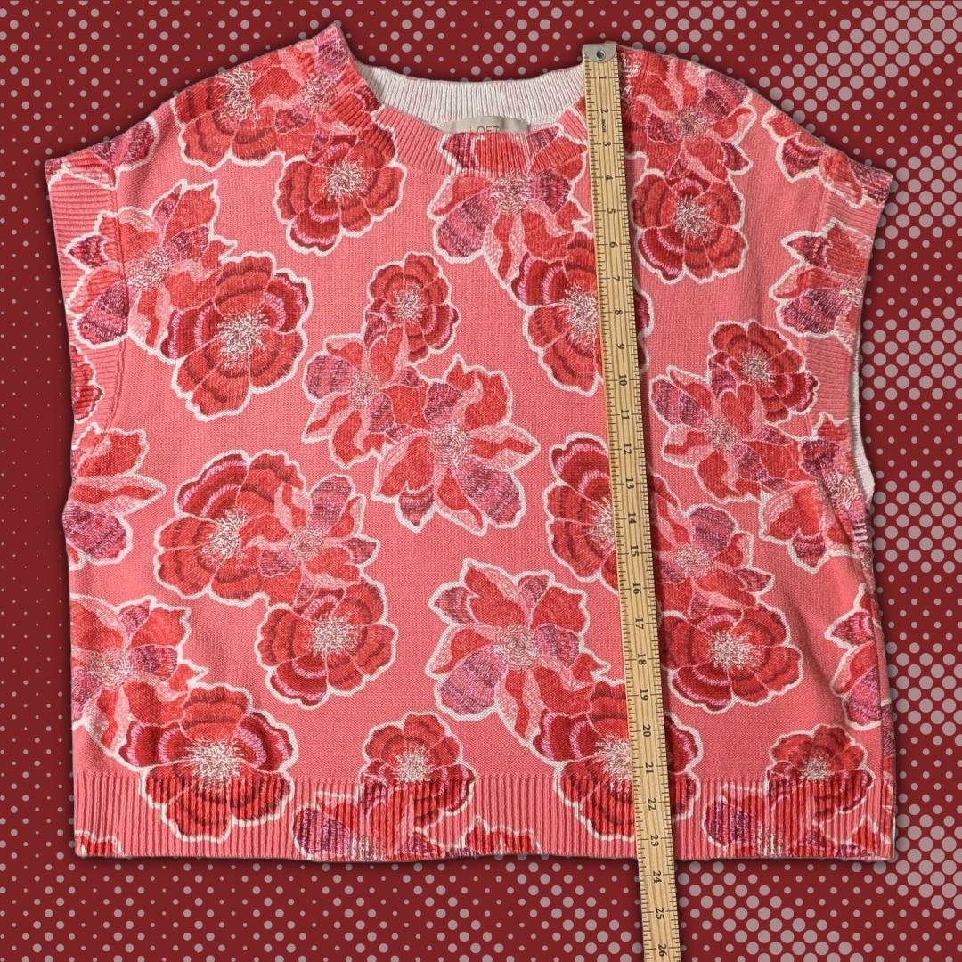 LOFT Women's XL Extra Large Pink Red Floral Sleeveless Pullover 100% Cotton Top