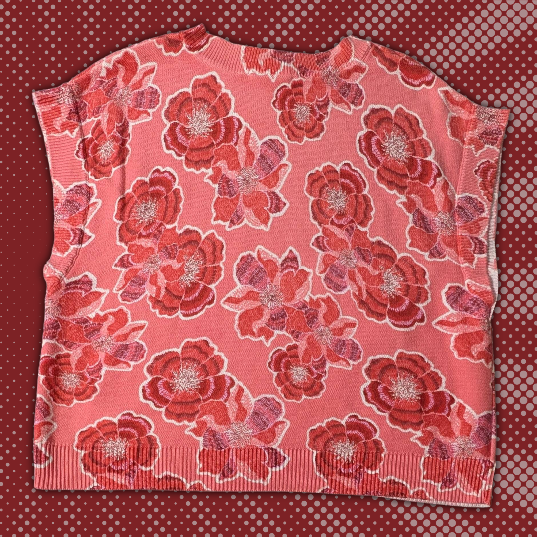 LOFT Women's XL Extra Large Pink Red Floral Sleeveless Pullover 100% Cotton Top