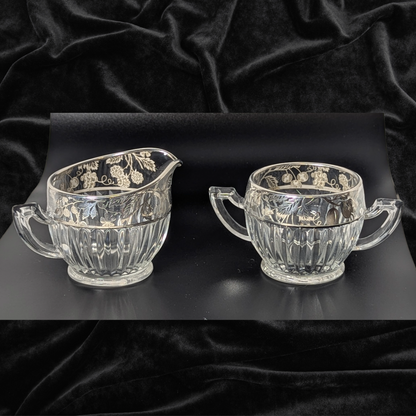 Vintage Art Deco Sterling Silver Overlay Grapevine Sugar and Creamer Set