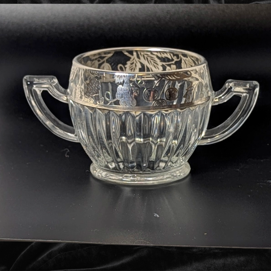 Vintage Art Deco Sterling Silver Overlay Grapevine Sugar and Creamer Set