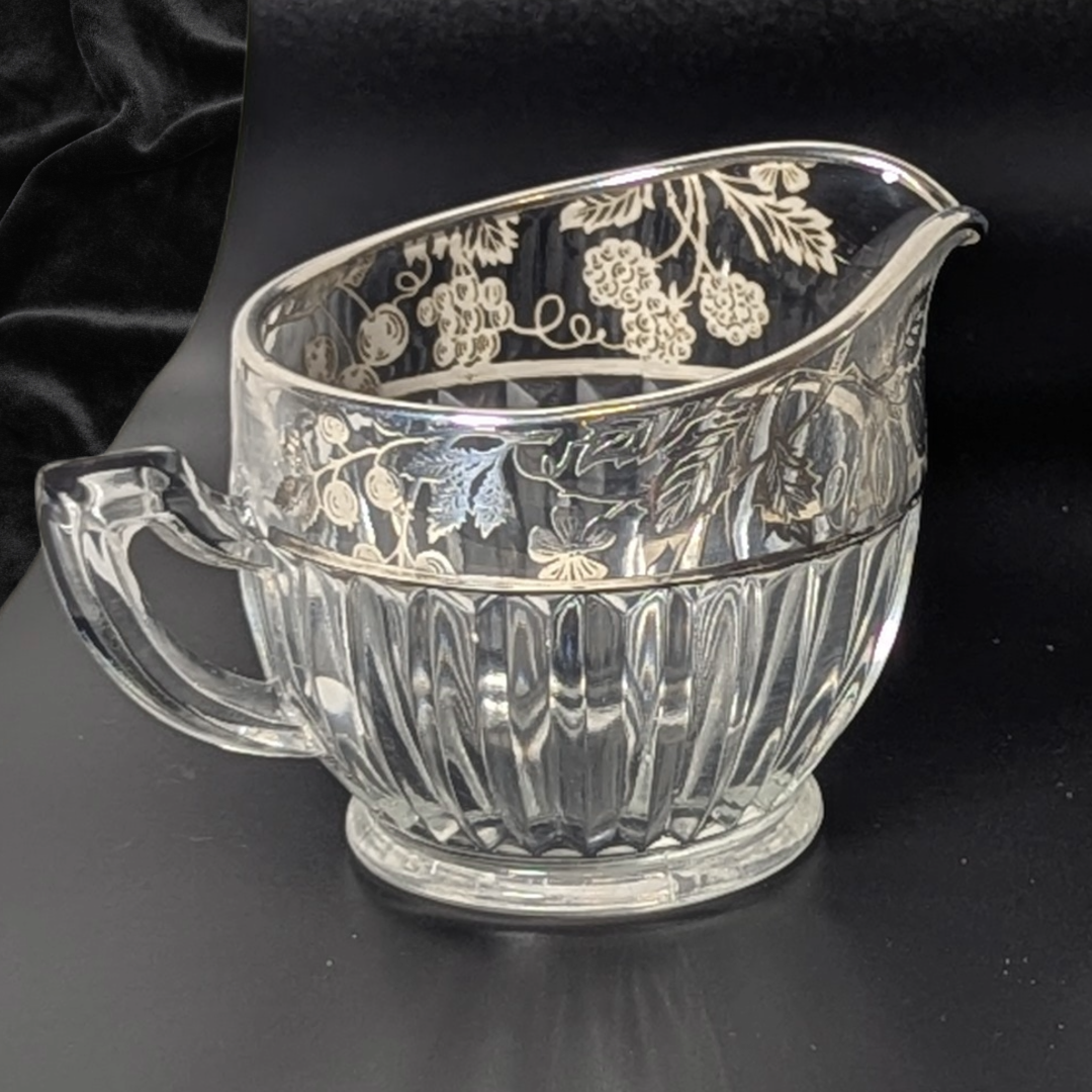 Vintage Art Deco Sterling Silver Overlay Grapevine Sugar and Creamer Set