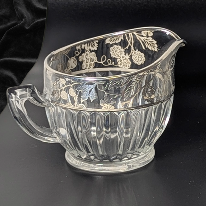 Vintage Art Deco Sterling Silver Overlay Grapevine Sugar and Creamer Set