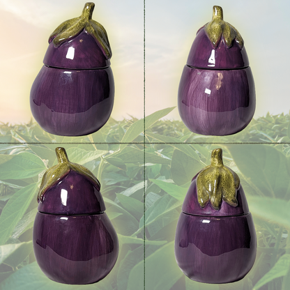 Home Interiors Ceramic Eggplant Canister (with Built-In Lid)