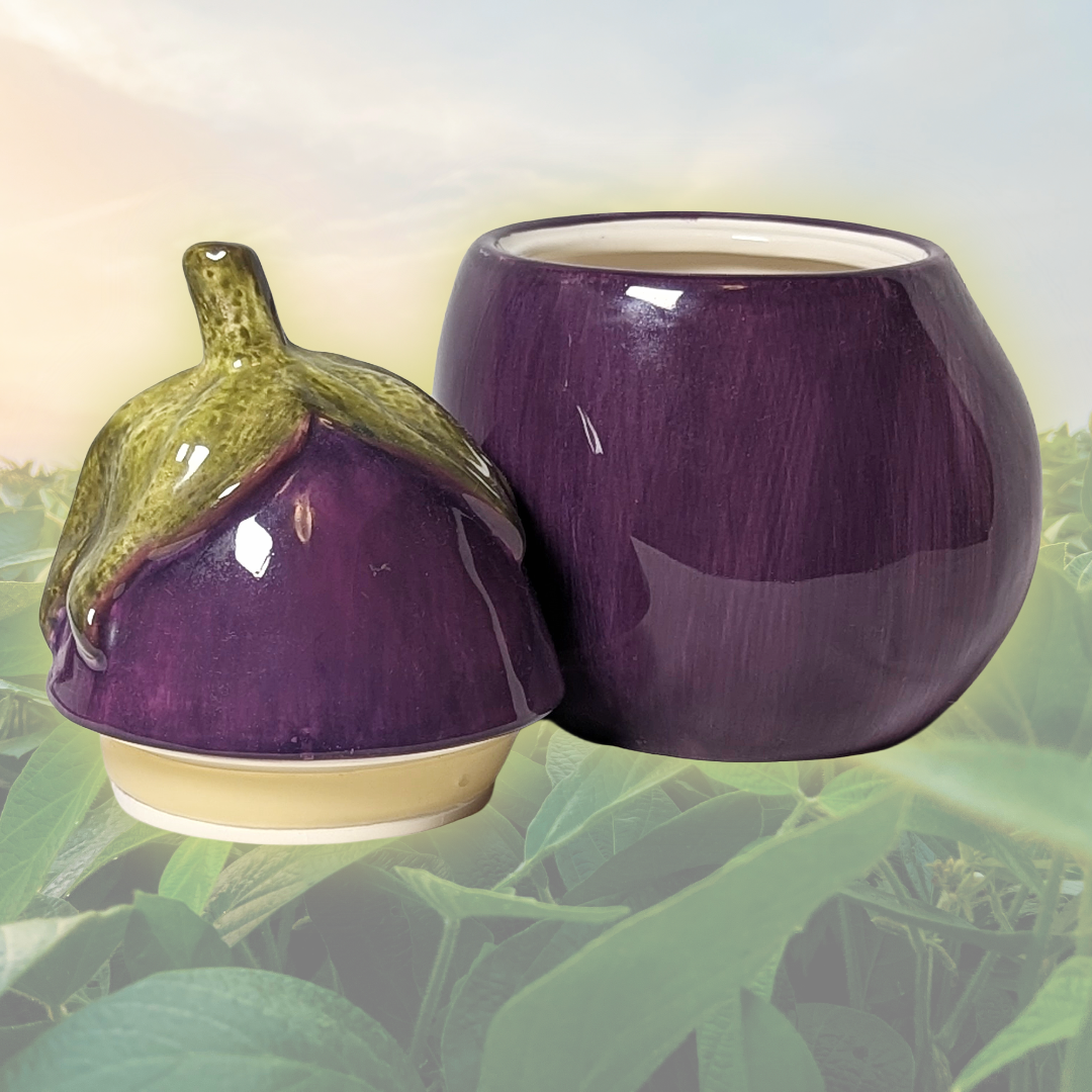 Home Interiors Ceramic Eggplant Canister (with Built-In Lid)