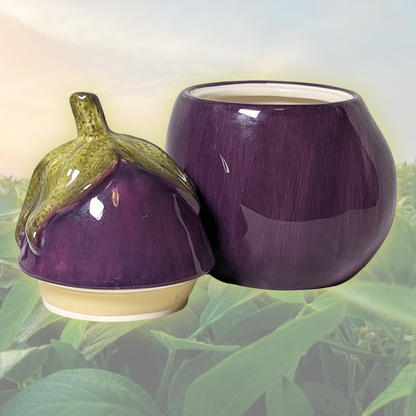 Home Interiors Ceramic Eggplant Canister (with Built-In Lid)