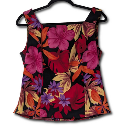 Dressbarn Womens Size 12 Tropical Floral Tank Top Blouse Square Neck Sleeveless