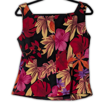 Dressbarn Womens Size 12 Tropical Floral Tank Top Blouse Square Neck Sleeveless