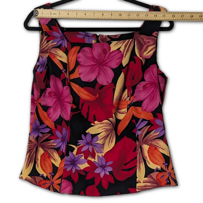 Dressbarn Womens Size 12 Tropical Floral Tank Top Blouse Square Neck Sleeveless