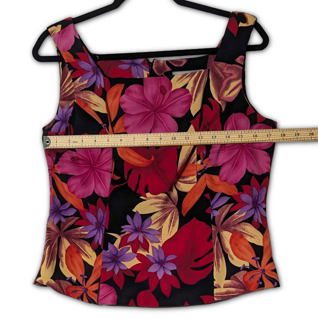 Dressbarn Womens Size 12 Tropical Floral Tank Top Blouse Square Neck Sleeveless